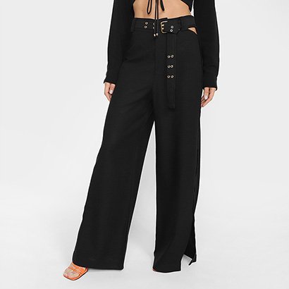 Calça Pantalona All Is Love Com Cinto Cintura Alta Feminina - Feminino