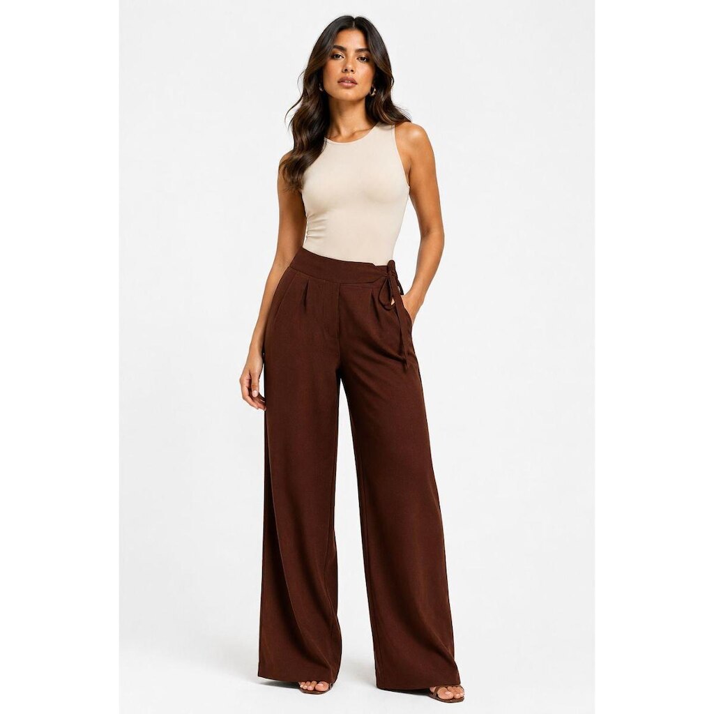Calça Pantalona D Bell Outlet Fashion Amarração Marrom