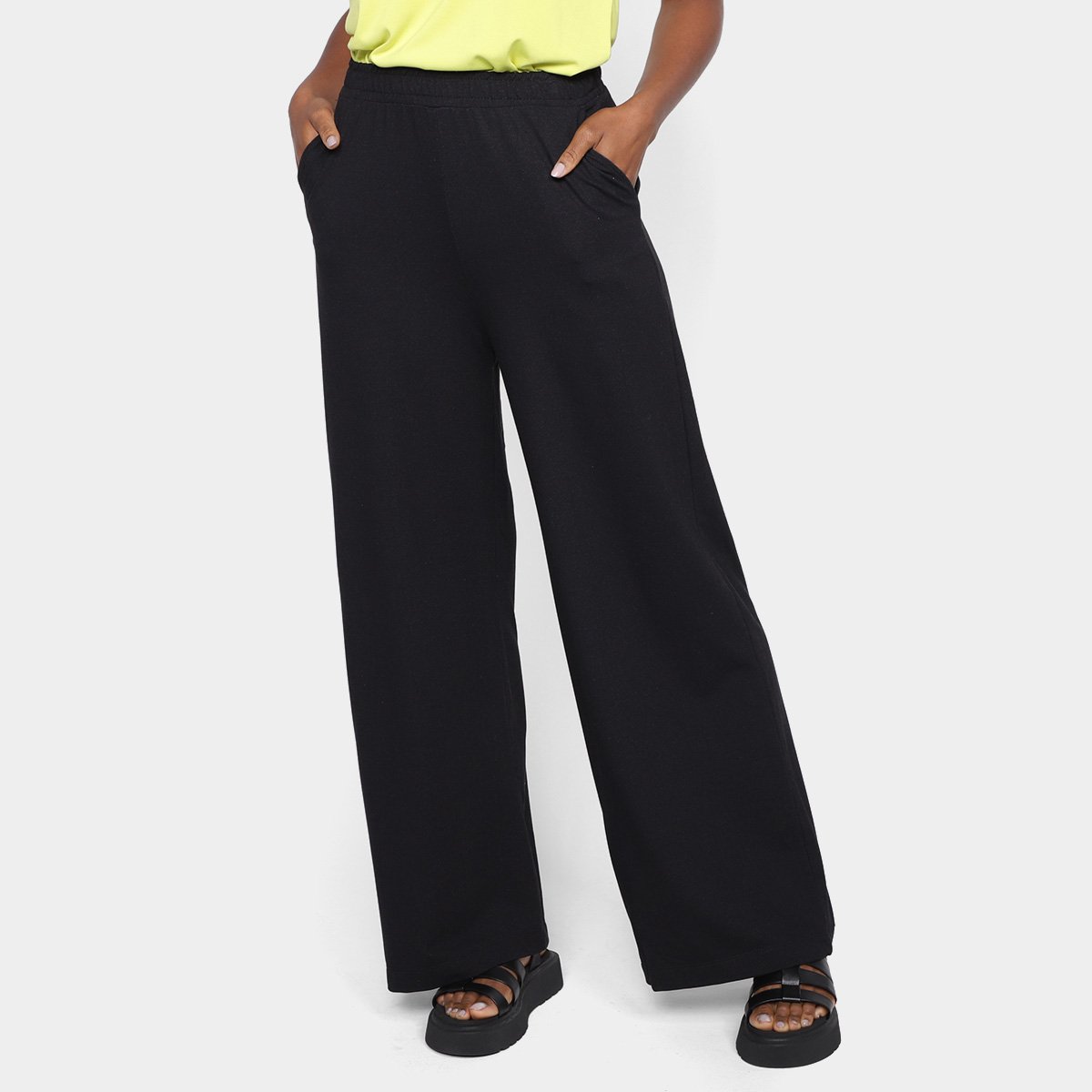 Calça Pantalona Dzarm Básica Cintura Alta Feminina - Preto Menor preço em Calça Pantalona Dzarm Básica Cintura Alta Feminina - Preto