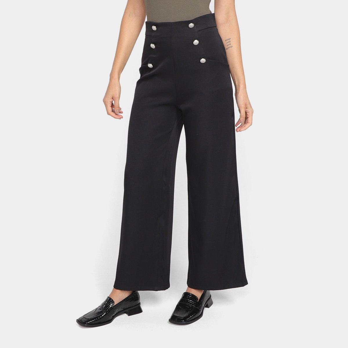 Calça Pantalona Eagle Rock Alfaiataria Cintura Alta Feminina - Preto Menor preço em Calça Pantalona Eagle Rock Alfaiataria Cintura Alta Feminina - Preto