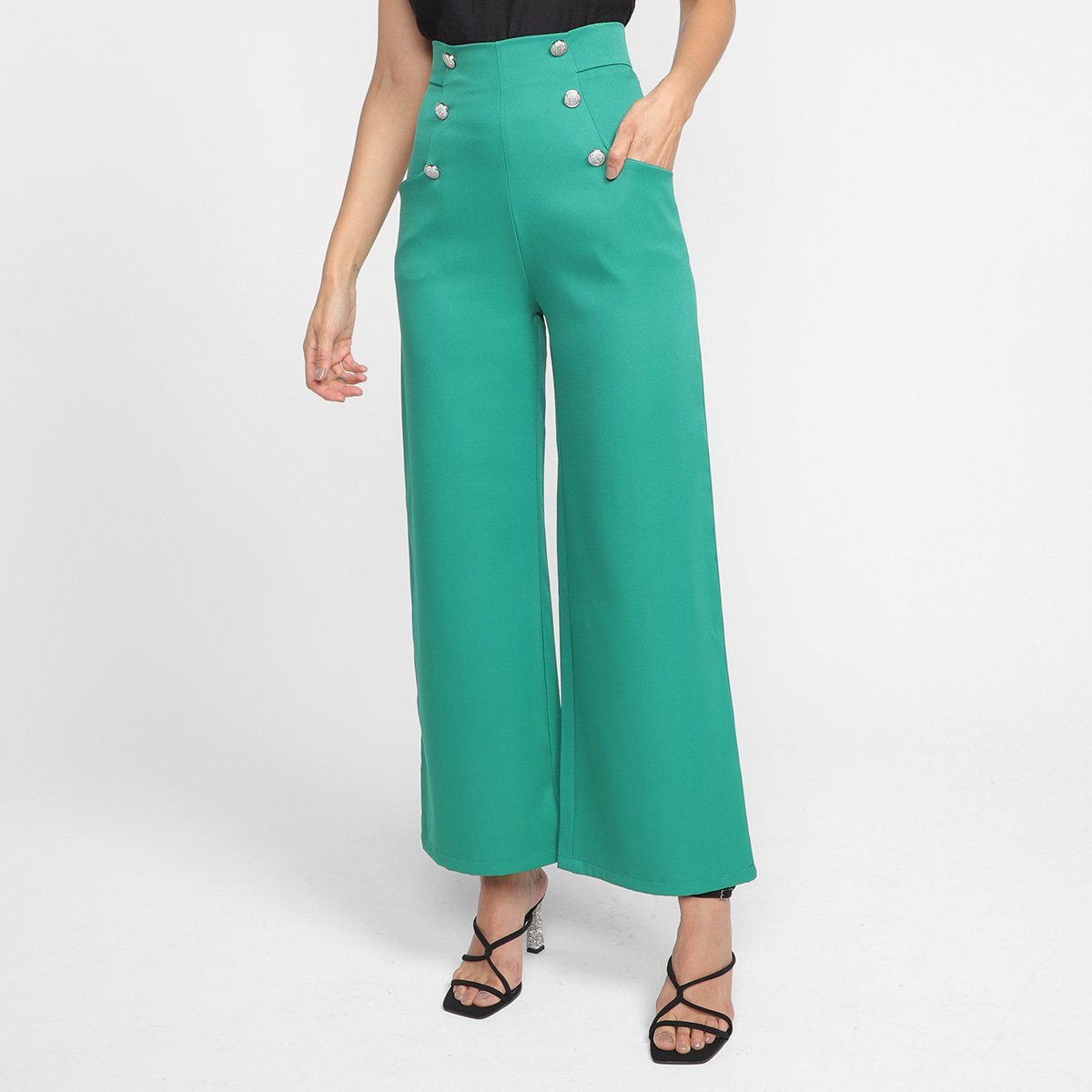 Calça Pantalona Eagle Rock Alfaiataria Cintura Alta Feminina - Verde Menor preço em Calça Pantalona Eagle Rock Alfaiataria Cintura Alta Feminina - Verde