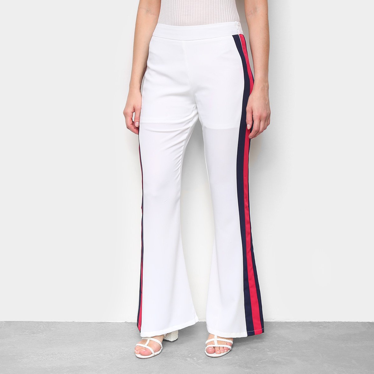 Calça Pantalona Eagle Rock Cintura Alta Feminina - Branco Menor preço em Calça Pantalona Eagle Rock Cintura Alta Feminina - Branco