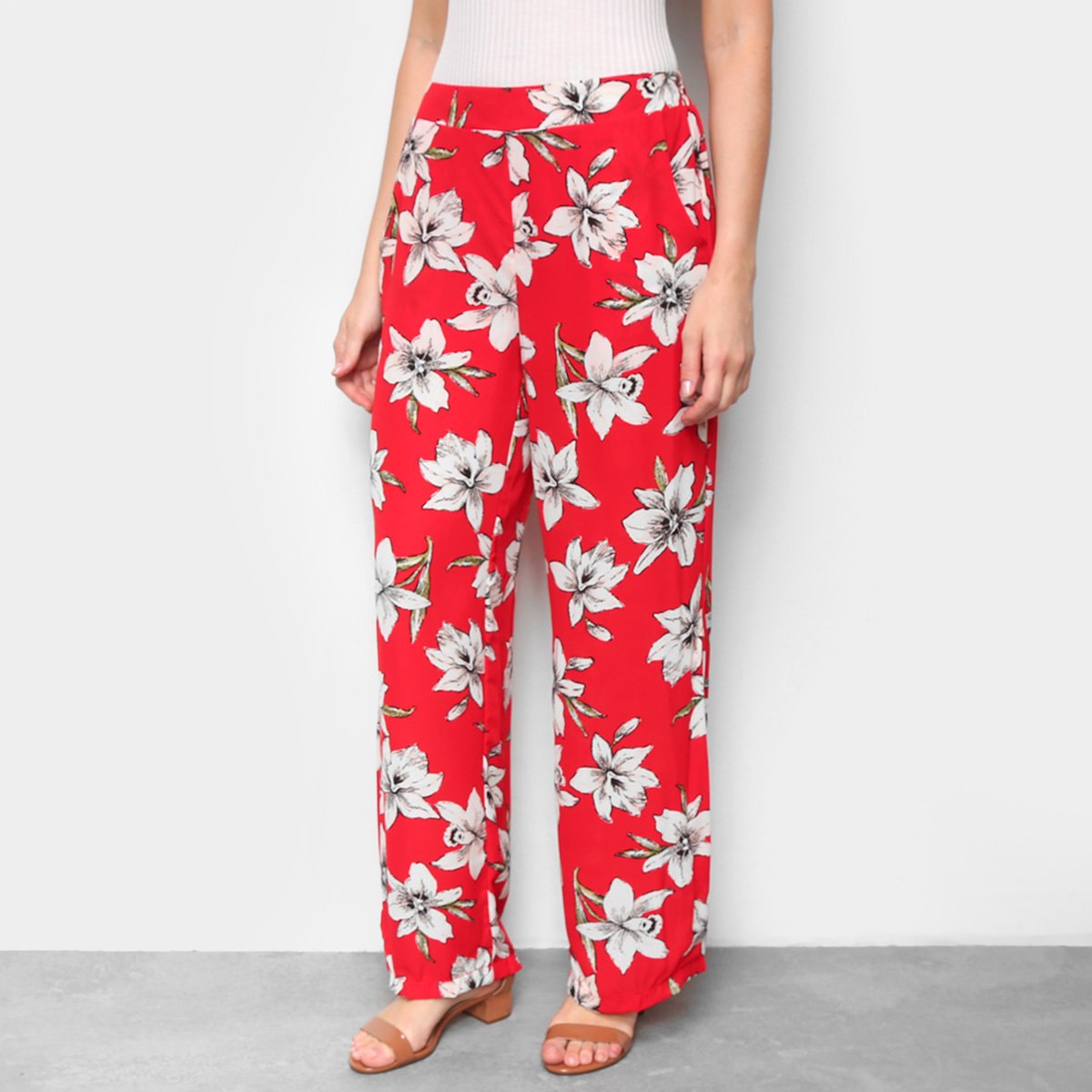 Calça Pantalona Eagle Rock Floral Feminina - Vermelho Menor preço em Calça Pantalona Eagle Rock Floral Feminina - Vermelho