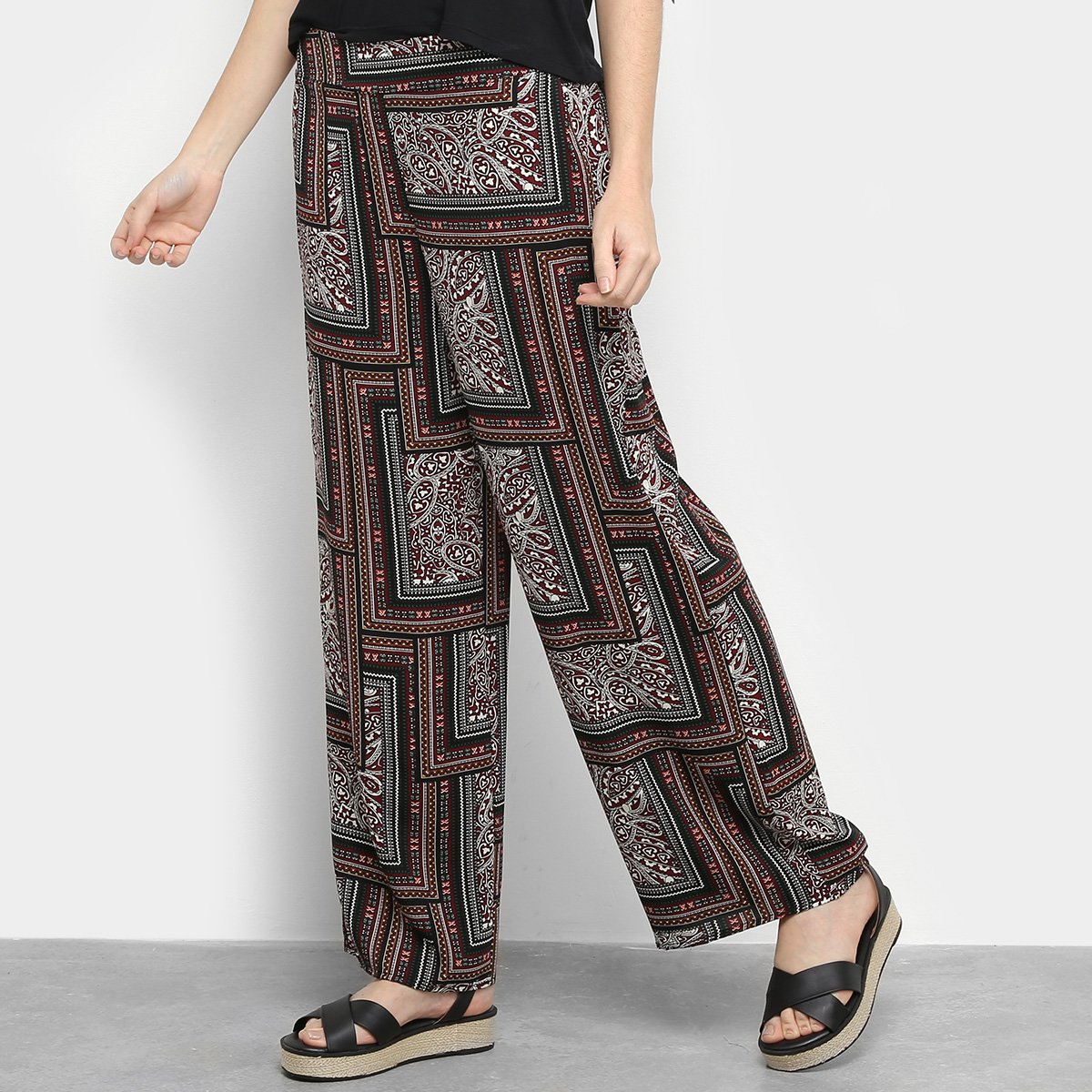 Calça Pantalona Facinelli Estampada Feminina - Vinho Menor preço em Calça Pantalona Facinelli Estampada Feminina - Vinho