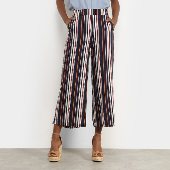 Calça Pantalona Facinelli Listrada Feminina - Marinho