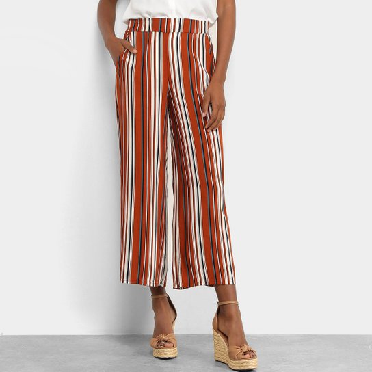 Calça Pantalona Facinelli Listrada Feminina - Marrom