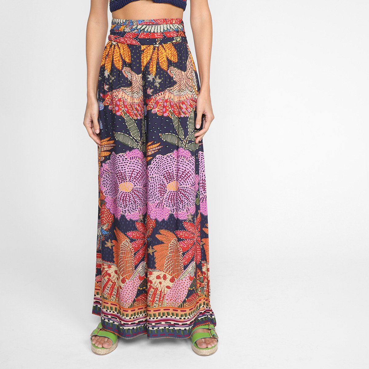 Calça Pantalona Farm Arara Cool Cintura Alta Feminina - Estampado Menor preço em Calça Pantalona Farm Arara Cool Cintura Alta Feminina - Estampado