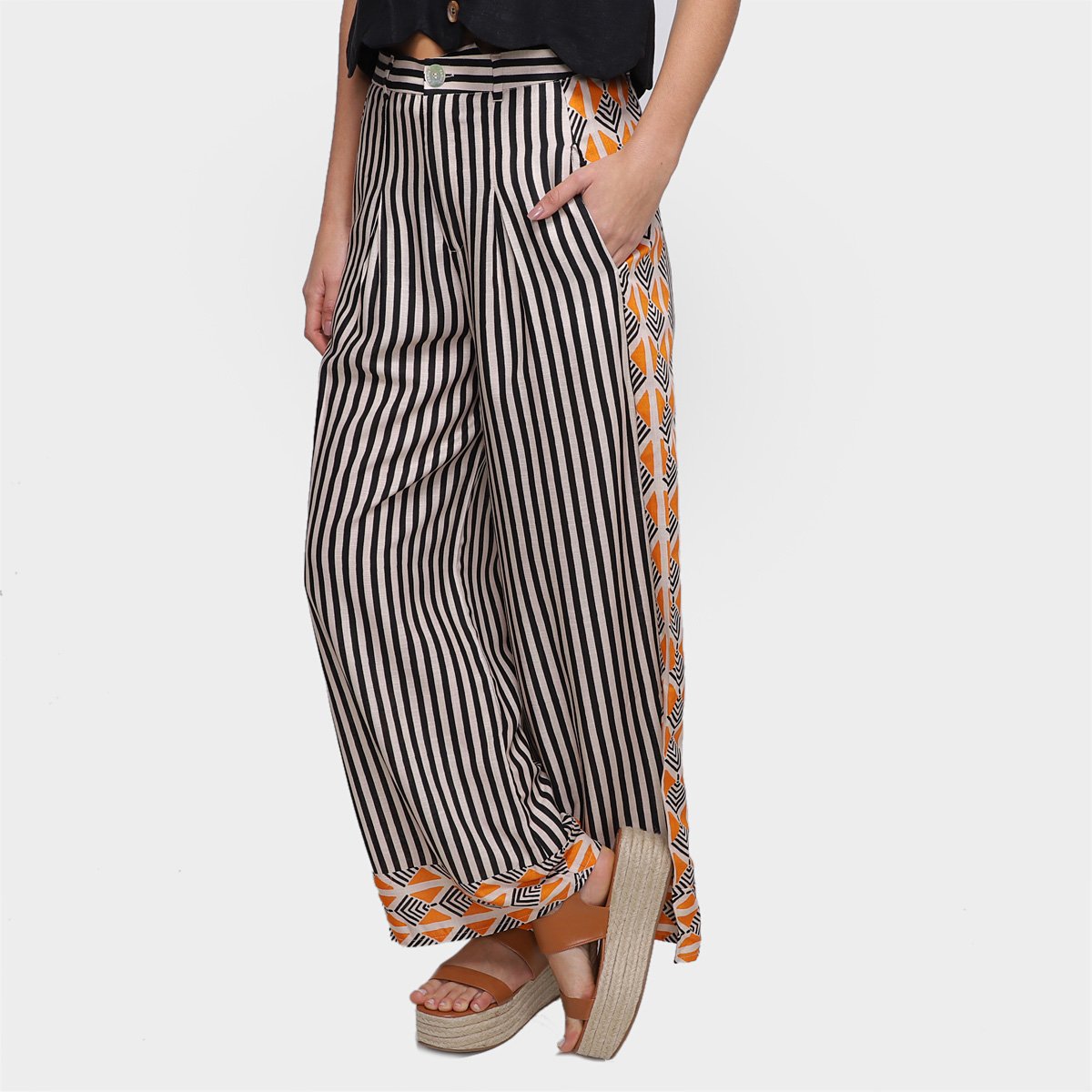 Calça Pantalona Farm Floresta Florida Feminina - Amarelo Menor preço em Calça Pantalona Farm Floresta Florida Feminina - Amarelo