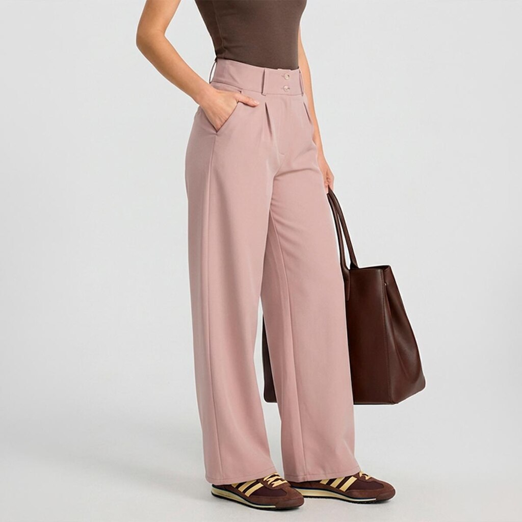 Calça Pantalona Feminina Alfaiataria Cintura Alta Social