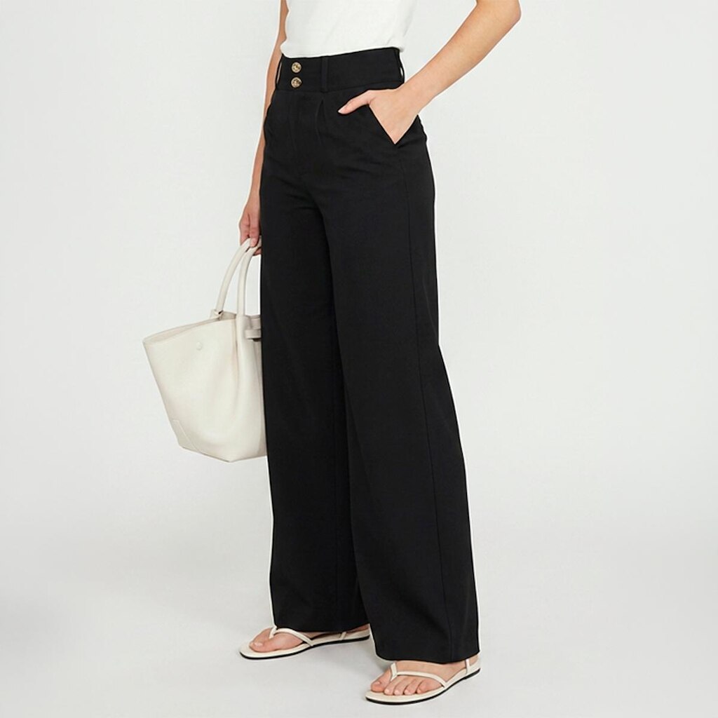Calça Pantalona Feminina Alfaiataria Cintura Alta Social
