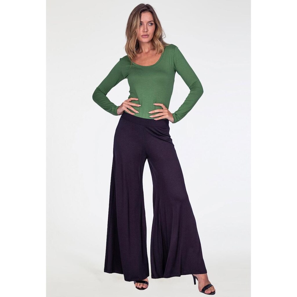 Calça Pantalona Granja Malha Preta - GG - Veste do 46 ao 48