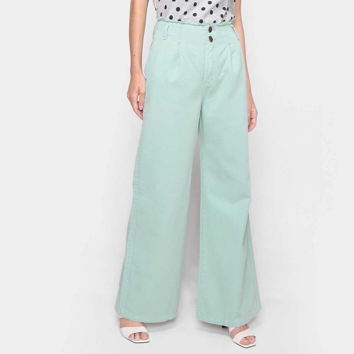 Calça Pantalona Hering Sarja Cintura Alta Feminina - Verde claro Menor preço em Calça Pantalona Hering Sarja Cintura Alta Feminina - Verde claro