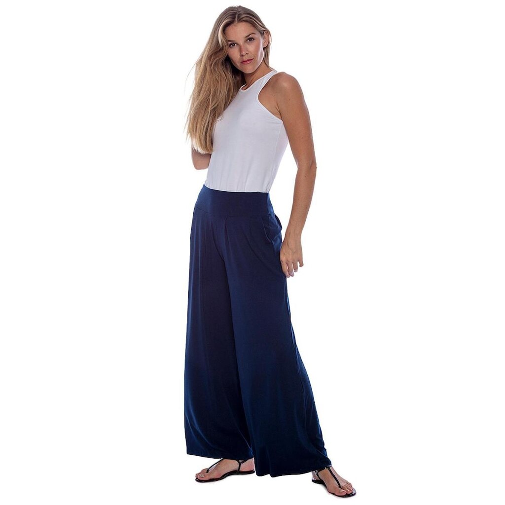Calça Pantalona Malha com Bolso Feminina
