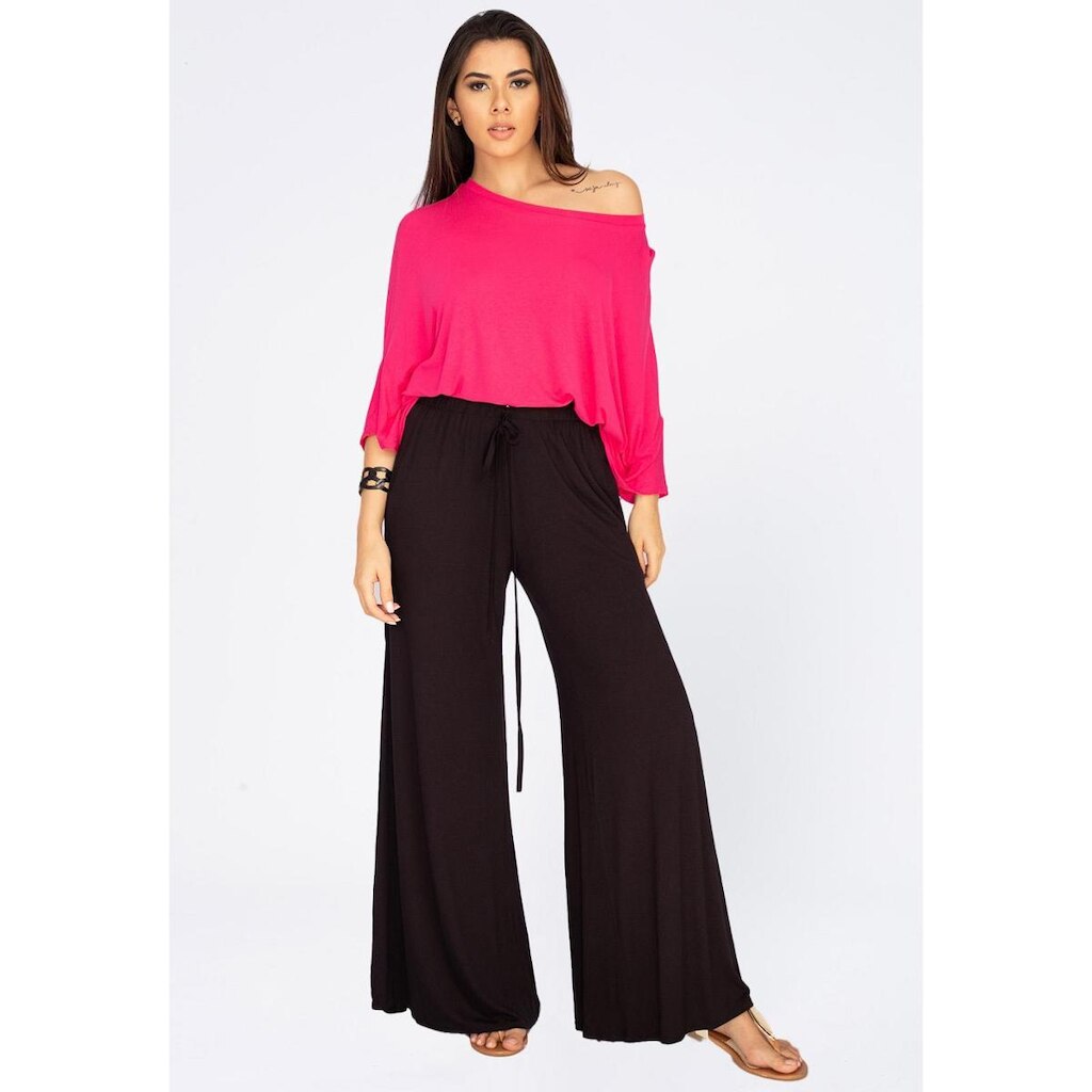Calça Pantalona Malha com Fendas Preta - GG - Veste do 46 ao 48