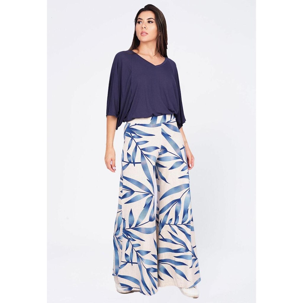 Calça Pantalona Malha Granja Bambu Azul - P - Veste do 38 ao 40