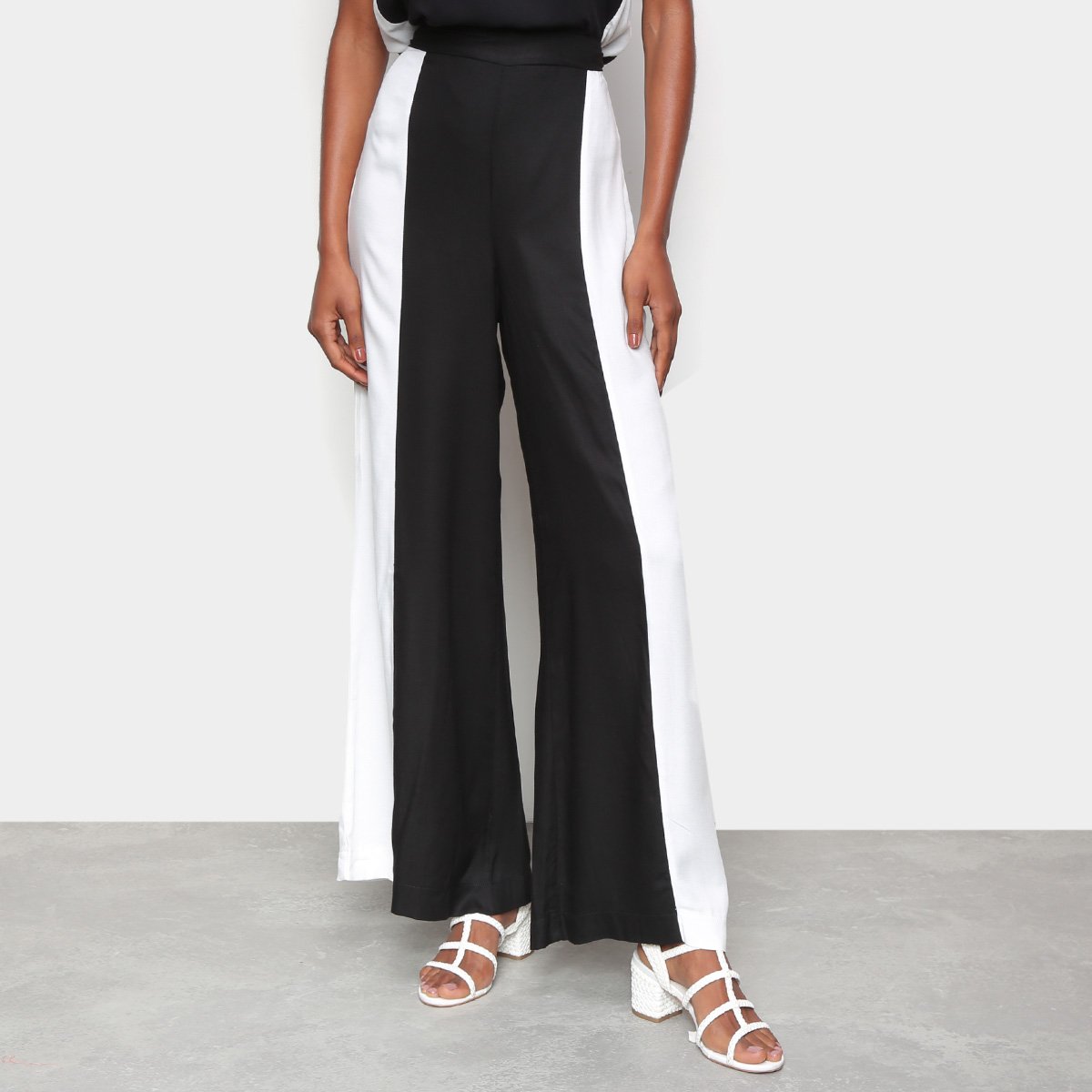 Calça Pantalona Mercatto Bicolor Feminina - Preto Menor preço em Calça Pantalona Mercatto Bicolor Feminina - Preto