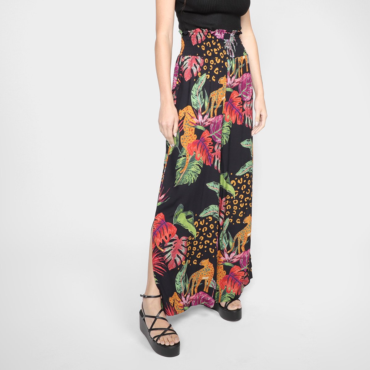 Calça Pantalona Mercatto Cintura Alta Feminina - Amarelo Menor preço em Calça Pantalona Mercatto Cintura Alta Feminina - Amarelo