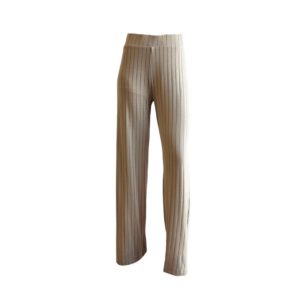 Calça Pantalona Sommer Lisa Canelada Bege Tam. G