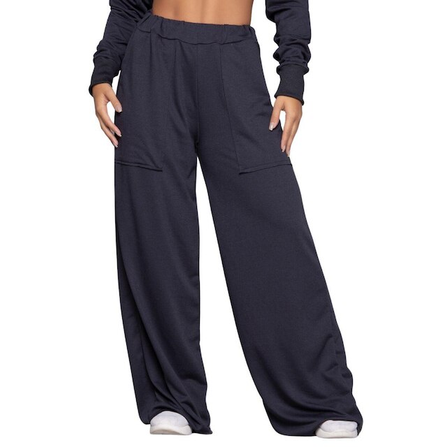 Calça Pantalona Wide Leg Bella Fiore Cintura Alta Flare Moletinho Moda Casual