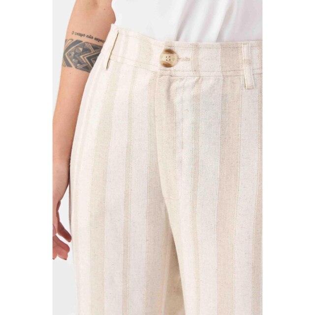 Calça PKS Alfaiataria Wide Leg Linho Natural Listrado