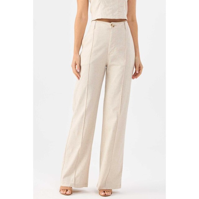 Calça PKS Alfaiataria Wide Leg Linho Natural