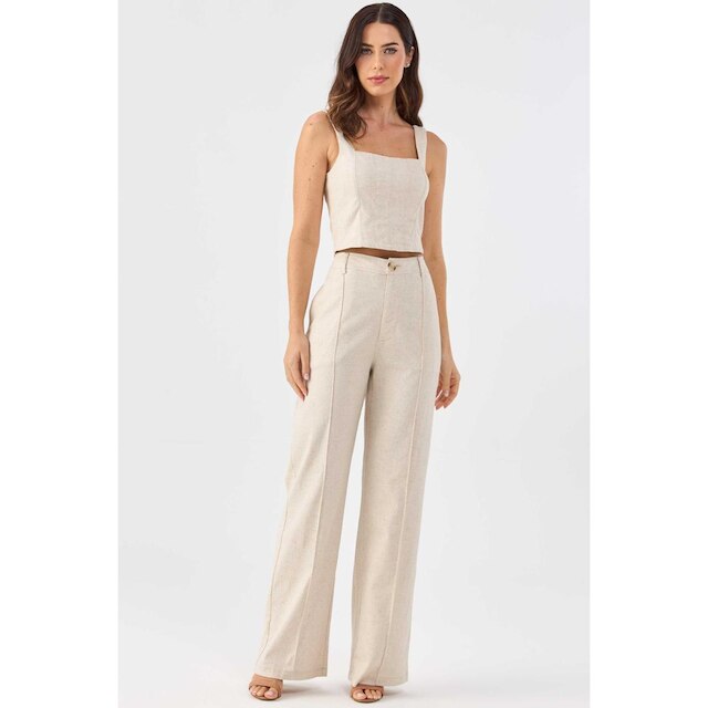 Calça PKS Alfaiataria Wide Leg Linho Natural