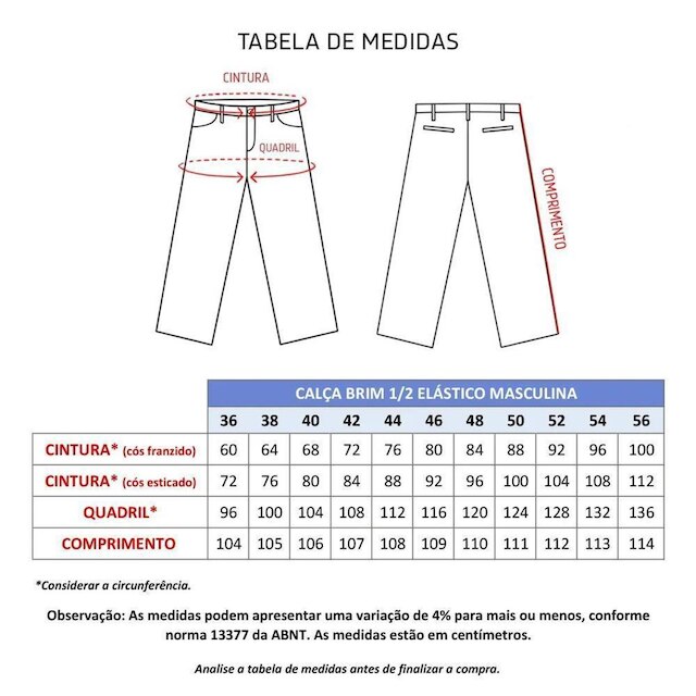 Calça Profissional Operacional Masculina Brim Cós Meio Elástico