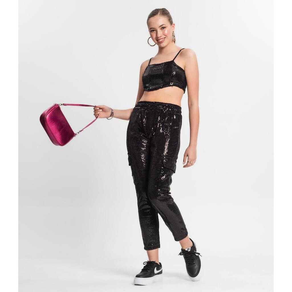 Calça Reta Juvenil Em Paetê Minty Preto