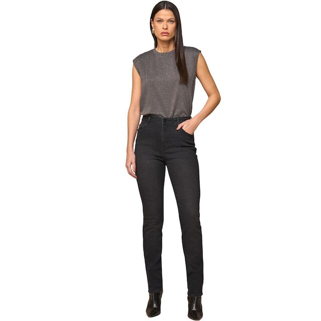 Calça Reta Lado Avesso Lycra Jeans Black Stone Feminina