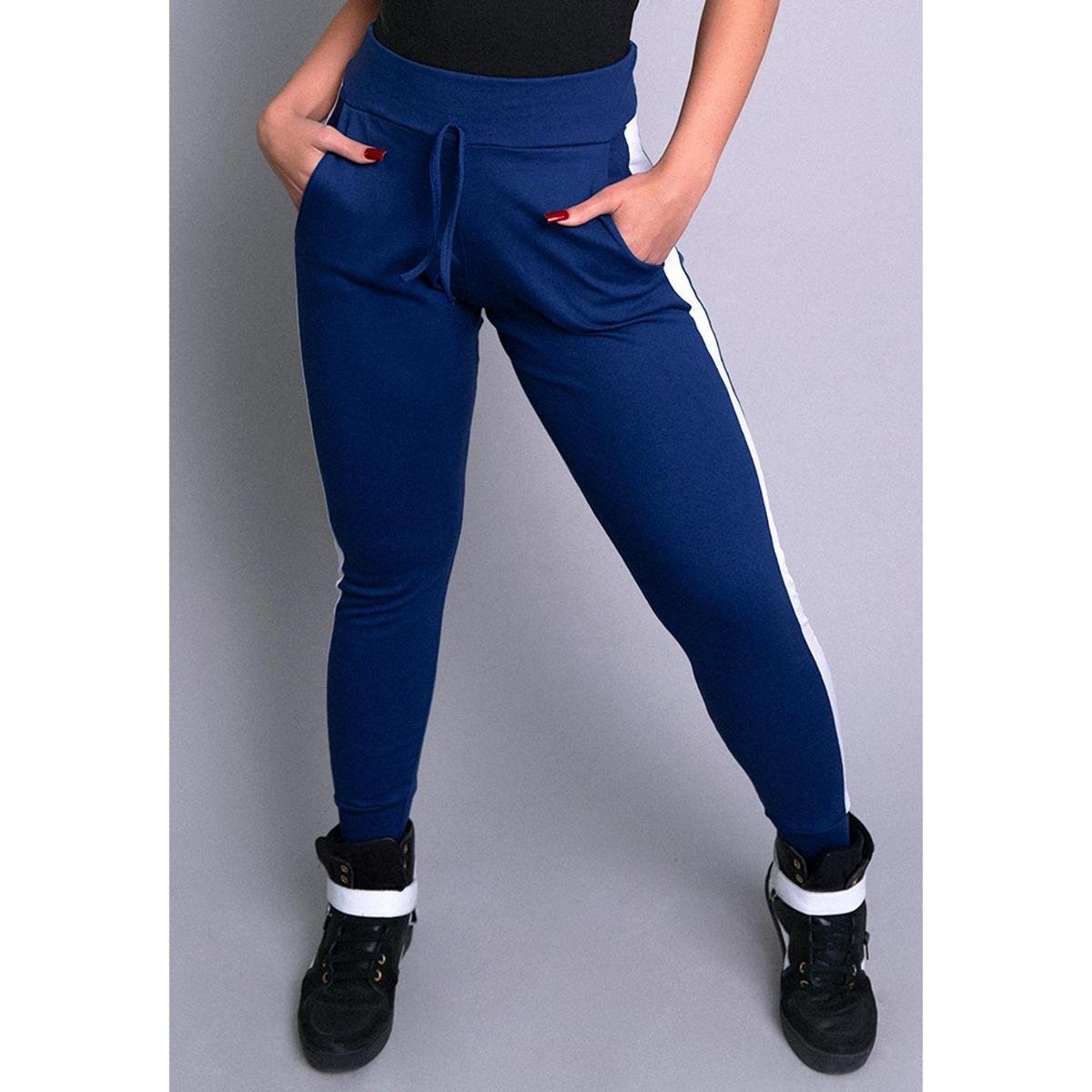 Calça Ribana Moletom Cintura Alta Mvb Modas Feminina - Azul Menor preço em Calça Ribana Moletom Cintura Alta Mvb Modas Feminina - Azul