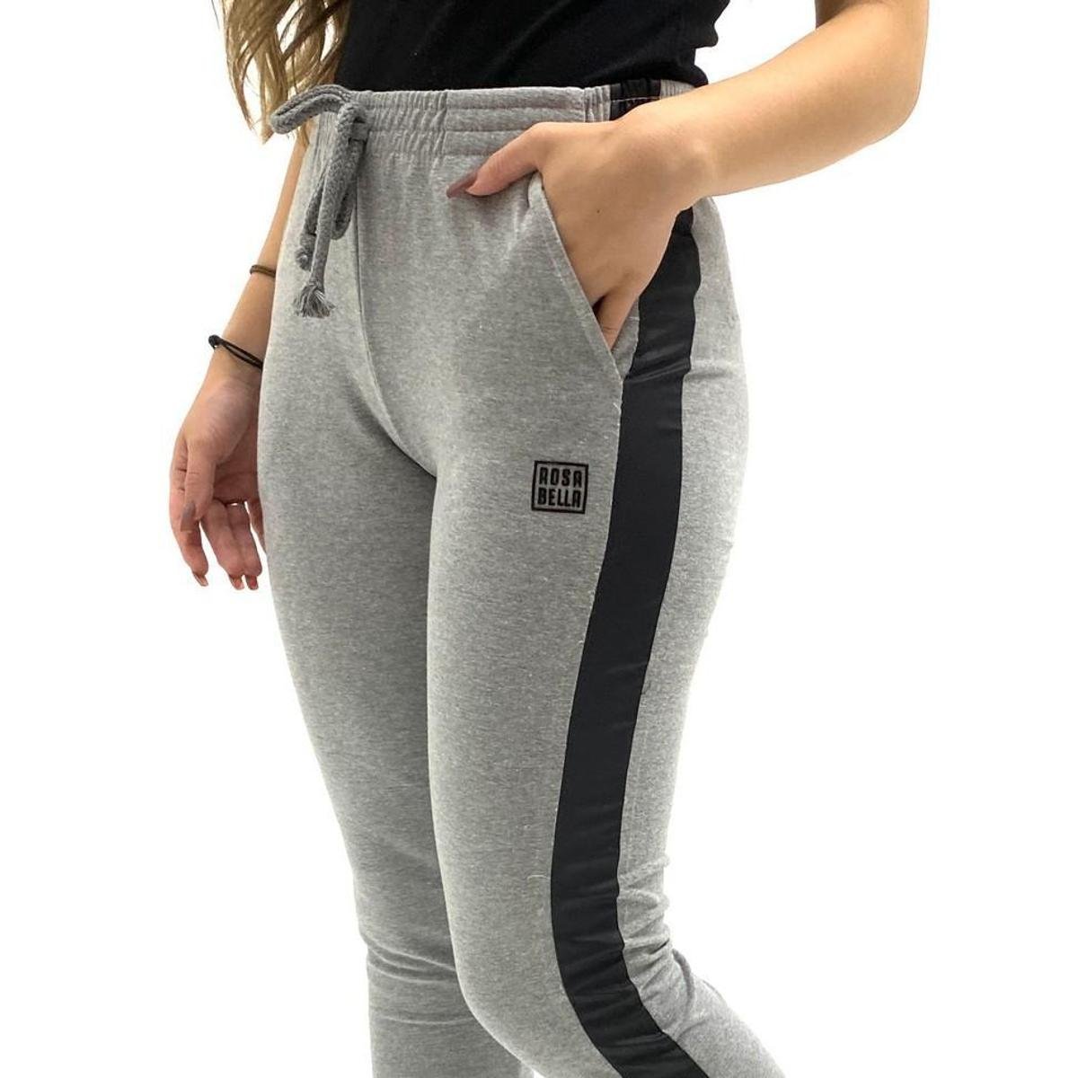 CALÇA ROSA BELLA MOLETINHO JOGGING BOLSO FEMININA - Cinza+Preto | Zattini