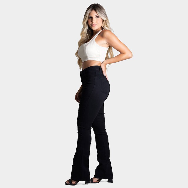 Calça Sarja Boot Cut Sawary Cintura Alta Feminina