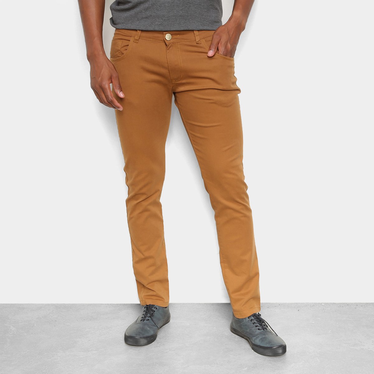 Calça Sarja Coffee Soft Skinny Masculina - Caramelo Menor preço em Calça Sarja Coffee Soft Skinny Masculina - Caramelo