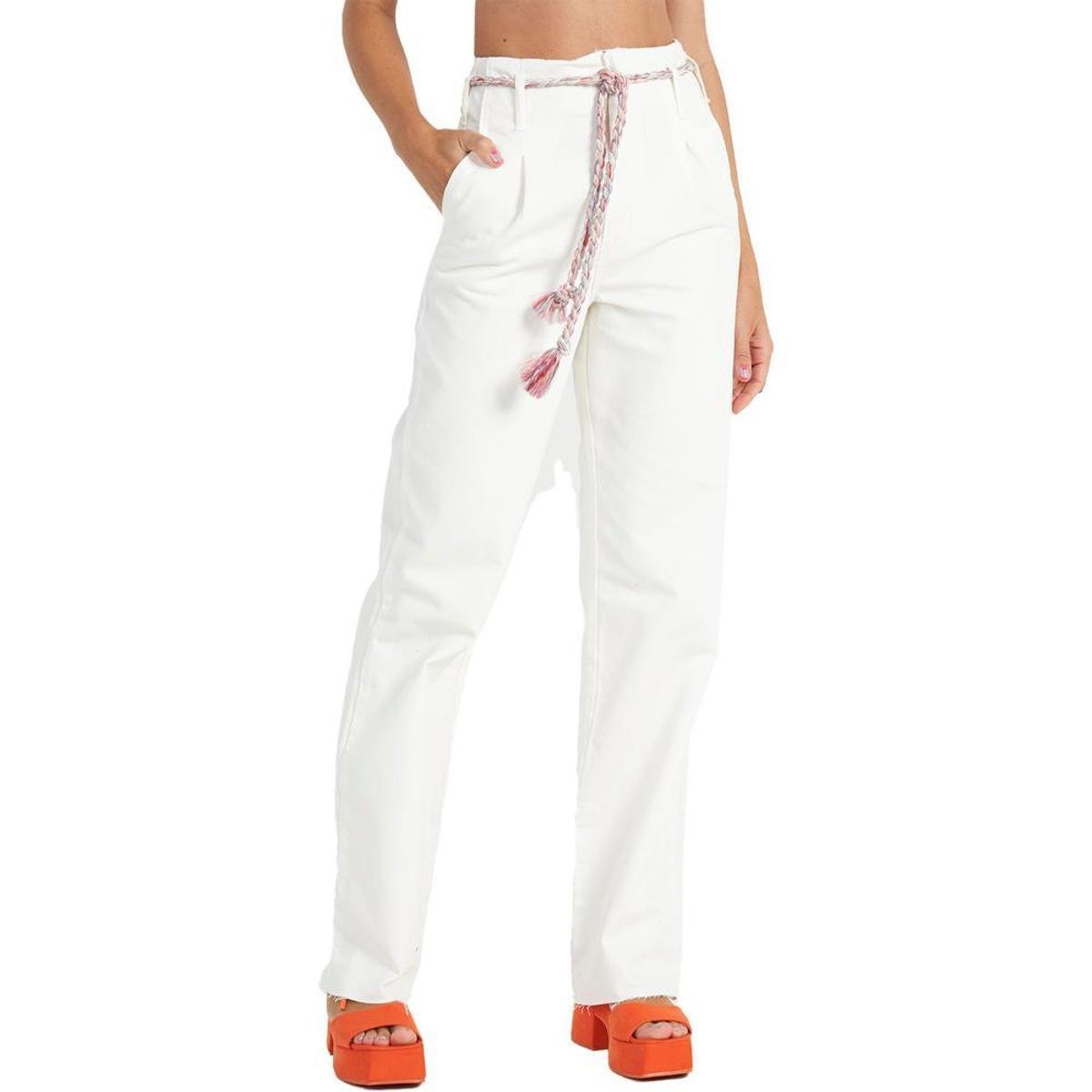 Calça Sarja Colcci Juliette Com Cinto P23 Feminino - Off White Menor preço em Calça Sarja Colcci Juliette Com Cinto P23 Feminino - Off White