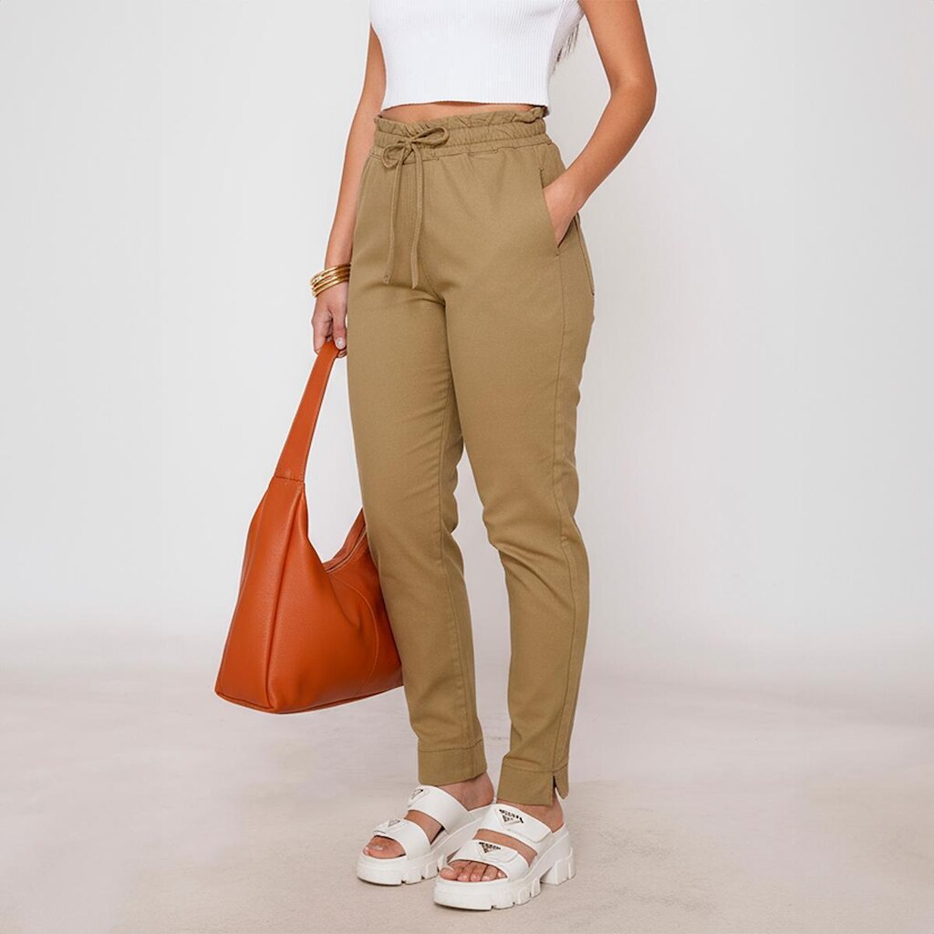 Calça Sarja Feminina Cintura Alta com Elastano e Amarração Conforto e Estilo Casual