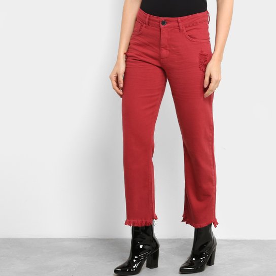 Calça Sarja Forum Cropped Barra Desfiada Feminina - Vermelho