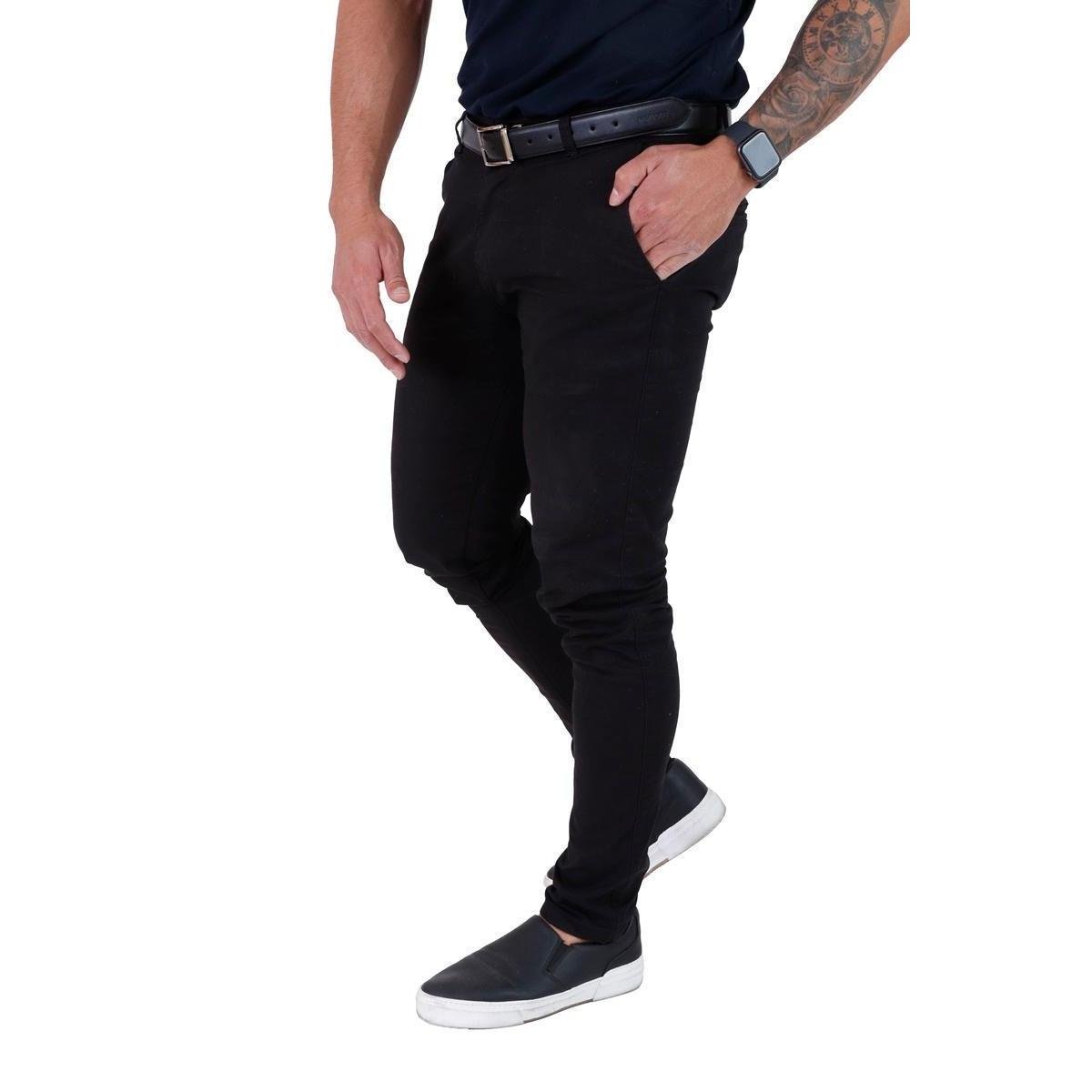 Calça Sarja Masculina Alfaiataria Skinny Slim Com Elastano - Preto Menor preço em Calça Sarja Masculina Alfaiataria Skinny Slim Com Elastano - Preto