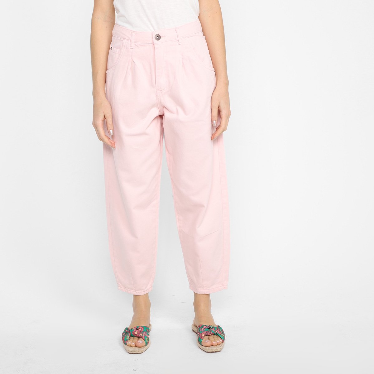 Calça Sarja Mom Polo Wear Feminina - Rosa Claro Menor preço em Calça Sarja Mom Polo Wear Feminina - Rosa Claro
