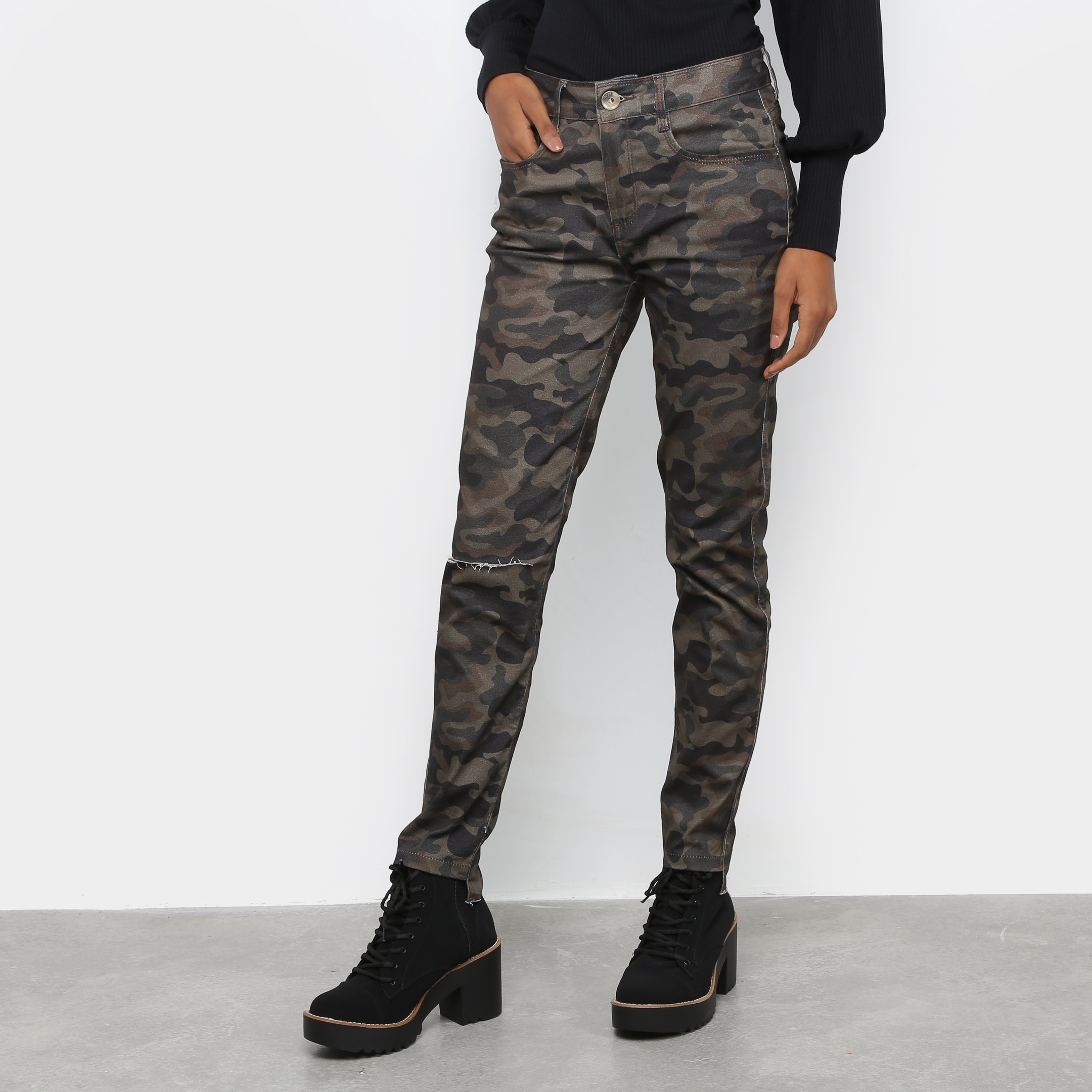 Calça Sarja My Favorite Things Skinny High Camuflada Feminina - Verde Militar Menor preço em Calça Sarja My Favorite Things Skinny High Camuflada Feminina - Verde Militar