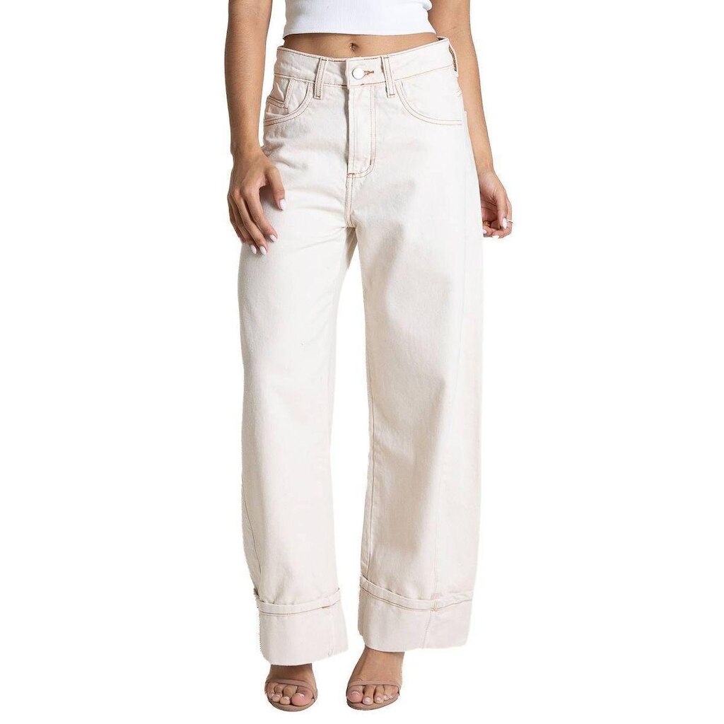 Calça Sarja Sawary Balloon Barra Dobrada - 284355 - Off white 34