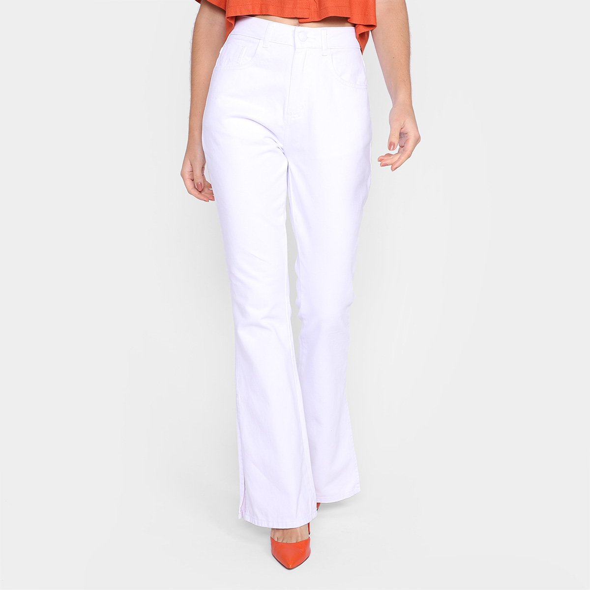 Calça Sarja Sawary Boot Cut Cintura Alta Feminina - Branco Menor preço em Calça Sarja Sawary Boot Cut Cintura Alta Feminina - Branco