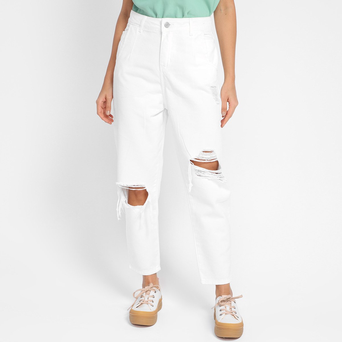Calça Sarja Sawary Slouchy Feminina - Off White Menor preço em Calça Sarja Sawary Slouchy Feminina - Off White
