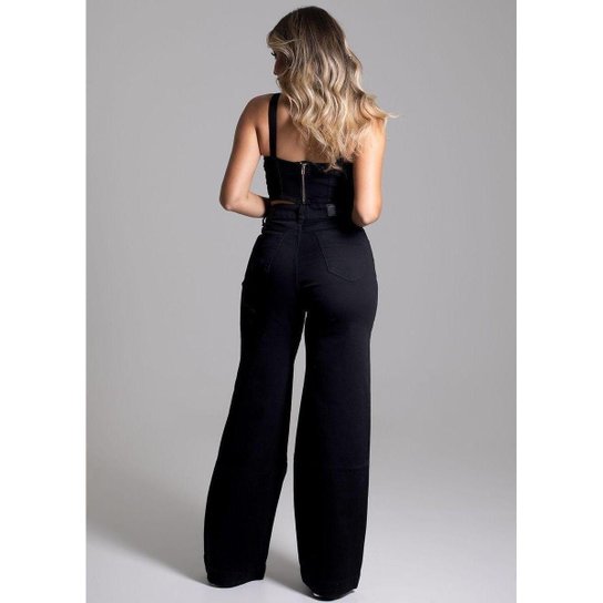 Calça Sarja Sawary Wide Leg - 275028 - BLACK 44