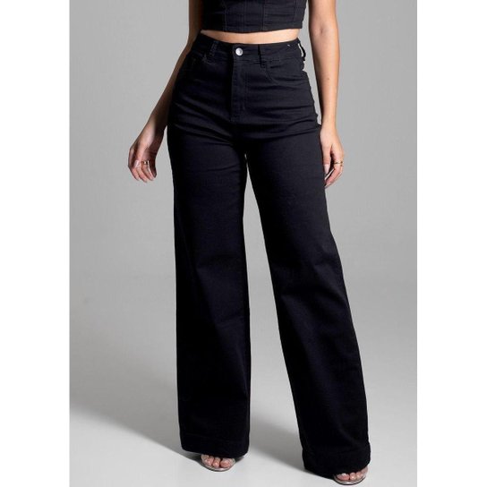 Calça Sarja Sawary Wide Leg - 275028 - BLACK 44