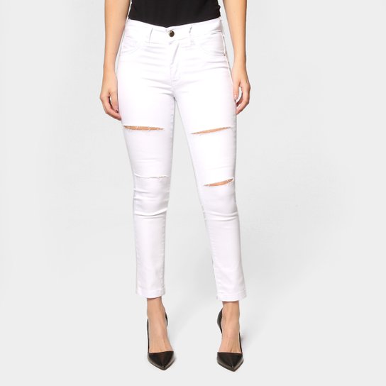 Calça Sarja Skinny Ecxo Estiletada Cintura Média Feminina - Branco