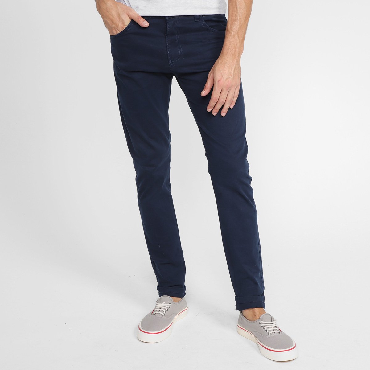 Calça Sarja Skinny Moda Vip Masculina - Marinho Menor preço em Calça Sarja Skinny Moda Vip Masculina - Marinho