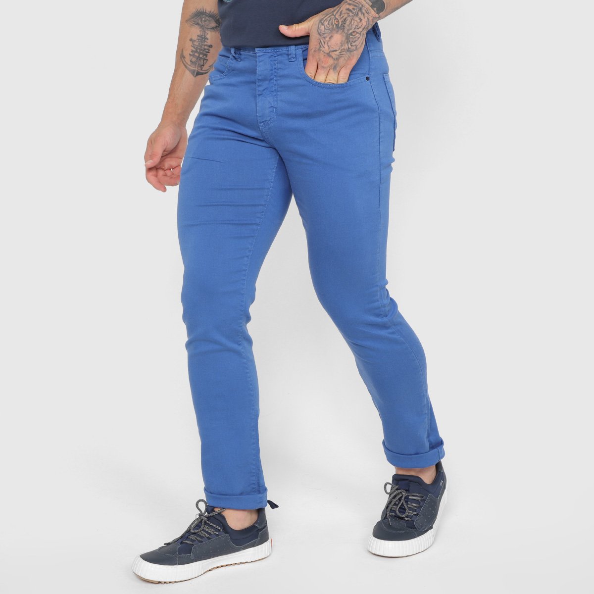 Calça Sarja Skinny Reserva Color Pf Masculina - Azul Escuro Menor preço em Calça Sarja Skinny Reserva Color Pf Masculina - Azul Escuro