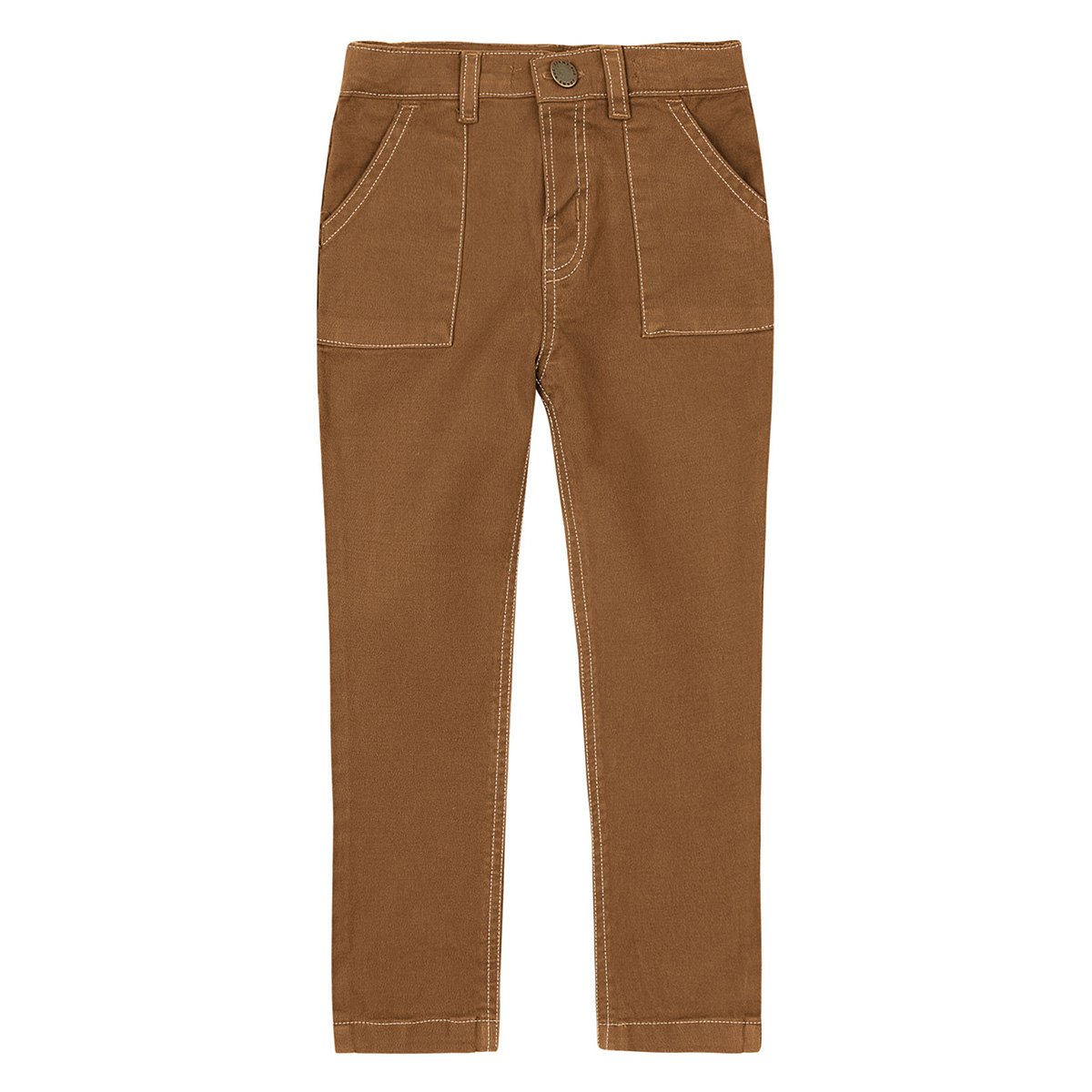 Calça Sarja Slim Infantil PUC Lisa Masculina - Marrom Menor preço em Calça Sarja Slim Infantil PUC Lisa Masculina - Marrom