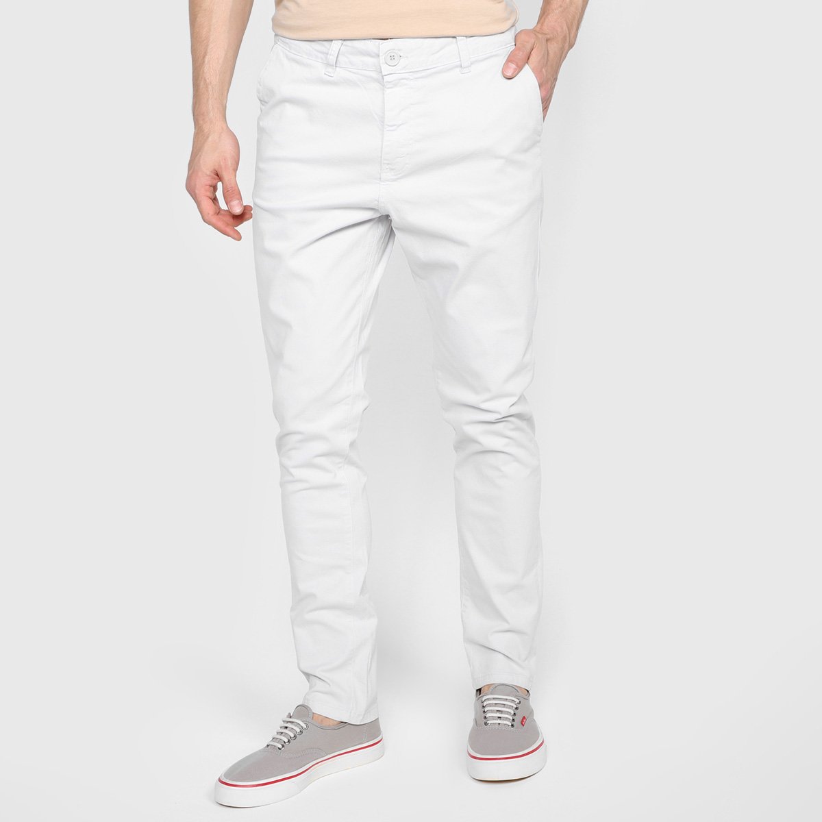 Calça Sarja Terminal Básica Lisa Masculina - Cinza Menor preço em Calça Sarja Terminal Básica Lisa Masculina - Cinza