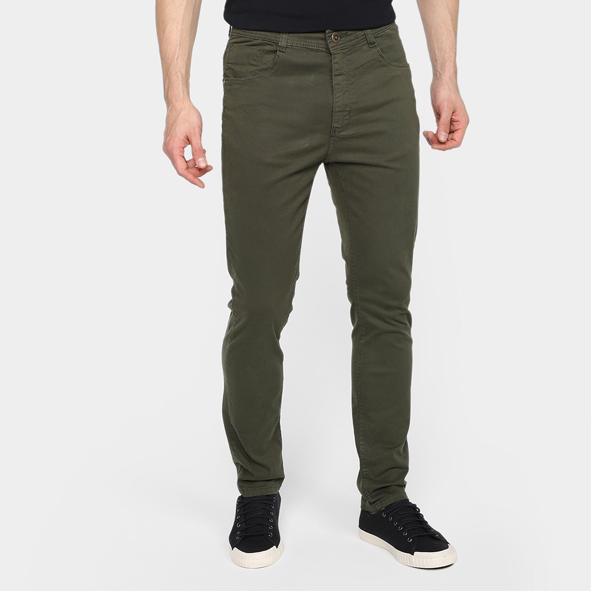 Calça Sarja Terminal Five Pockets Masculina - Verde Militar Menor preço em Calça Sarja Terminal Five Pockets Masculina - Verde Militar